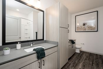 Primary Bathroom With Dual Sinks & Built-In Storage